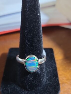 Sterling Silver Blue Opal Oval Ring - Women Jewelry